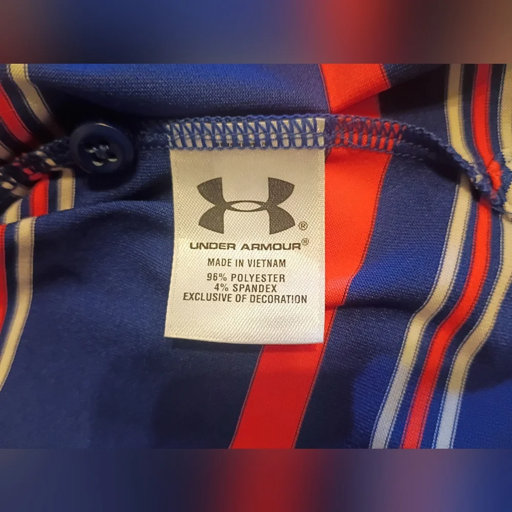 Under Armour Moose Heat Gear Men's Blue‎ Striped Polo Shirt Sz M